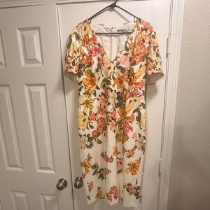 ANTONIO MELANI Floral Midi Dress - Cream and Multicolor